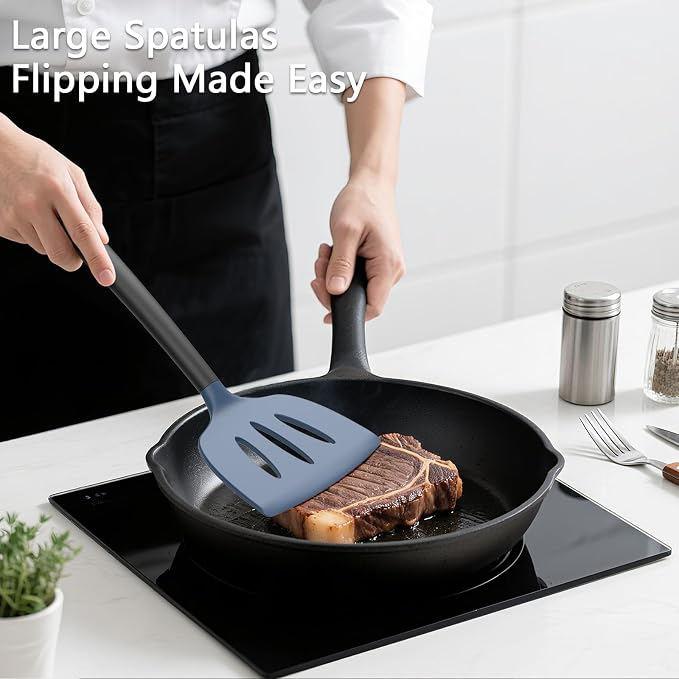 Coukre 3 Pack Silicone Spatula Set, High Heat Resistant, Fish Spatula, Solid & - Image 3