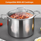 DELARLO Tri-Ply Stainless Steel 8 Quart Stock Pot, Heavy-Duty, All Stove - Image 7