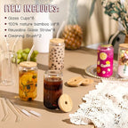NETANY Drinking Glasses with Bamboo Lids and Glass Straw - 16oz Glass Cups - Image 2