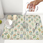 Floral Dish Drying Mat for Kitchen Counter Spring Summer Wild Flowers Diamond - Image 6