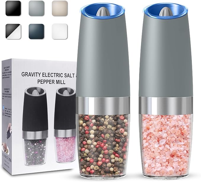 UNNEES Gravity Electric Salt and Pepper Grinder set of 2, Automatic Salt And by UNNEES