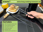 JETKONG 2 Pcs 14-Inch Food Tweezer Tongs Extra Long Stainless Steel Kitchen - Image 3