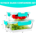 VERONES 10Pack Glass Meal Prep Containers, Airtight Glass Lunch Containers - Image 2