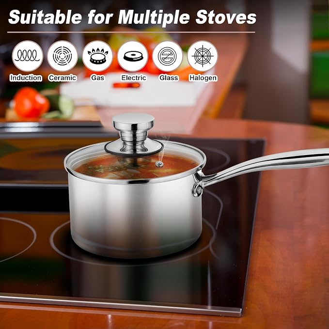 P&P CHEF 2 Quarts Tri-Ply Stockpot and Saucepan, Stainless Steel Sauce Pan - Image 5