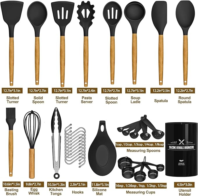 Umite Chef Kitchen Cooking Utensils Set, Wooden Handle Silicone Kitchen Gadgets - Image 4