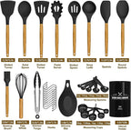Umite Chef Kitchen Cooking Utensils Set, Wooden Handle Silicone Kitchen Gadgets - Image 4
