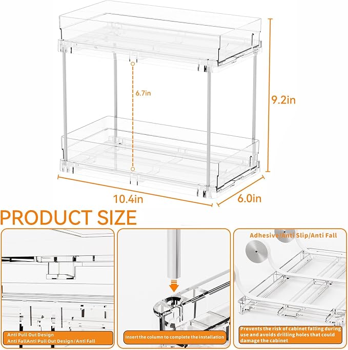 Yieach 2 Tier Pull Out Cabinet Organizer and Medicine Cabinet Storage - Image 3