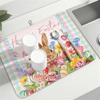 Easter Bunny Dish Drying Mat for Kitchen Counter Happy Easter Rabbit Floral - Image 8
