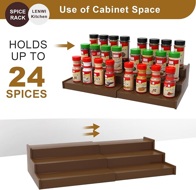 Lenwi Spice Rack Organizer for Cabinet, 3 Tier Expandable Bamboo Spice Storage - Image 3