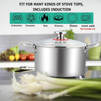 TeamFar 4.5 Quart Stock Pot, Stainless Steel Tri-Ply Cooking Pasta Soup Pot - Image 6