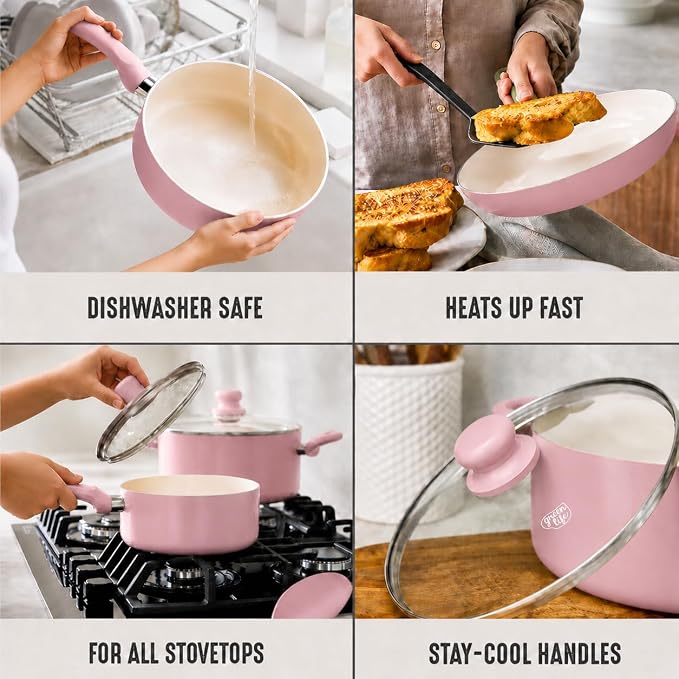 GreenLife 16-Piece Nonstick Cookware Set, Non-Toxic Ceramic Pots and Pans Set - Image 6