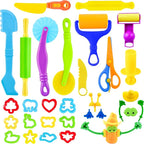 Dough Tools Play Set for Kids, Rolling Pins, Safety Scissors, Plastic Knife by iShyan