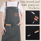 Chef Aprons for Men Women with Large Pockets, Cotton Canvas Water Repellent - Image 3
