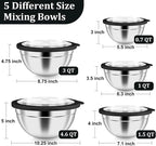 P&P CHEF Mixing Bowls with Visible Airtight Lids Set of 5, 10-Piece Stainless - Image 2