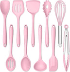 E-far Pink Silicone Cooking Utensils Set, 10-Piece Kitchen Utensil Set by E-far