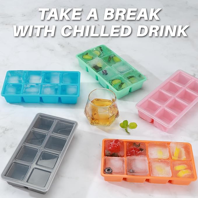 Large Ice Cube Trays with Lid, Jrisbo 2 Pack Stackable Silicone Ice Cube Molds - Image 6