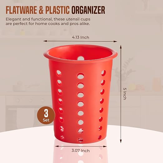 OCS Parts Perforated Utensil Drying Cups | Red | Plastic Flatware Holder - Image 2