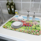 Spring Dish Drying Mat for Kitchen Counter Red Truck Flowers Microfiber - Image 6