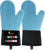Silicone Oven Mitts-13.6 in Extended Oven Mitts Heat Resistant 500F, Oven Gloves by Tayfeim