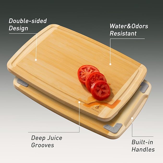 Bamboo Cutting Board Set Non Slip Feet - Image 5