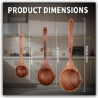 Wooden Ladle Spoon Set, 3 Size Teak Large Soup Ladel Wood Spoons - Image 4