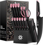 Knife Set - 15 PCS Kitchen Knife Set - Stainless Steel Knife Block Set - by ASETY