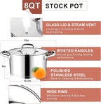 E-far Stainless Steel Stock Pot, 8 Quart Tri-ply Base Cooking Pot - Image 4