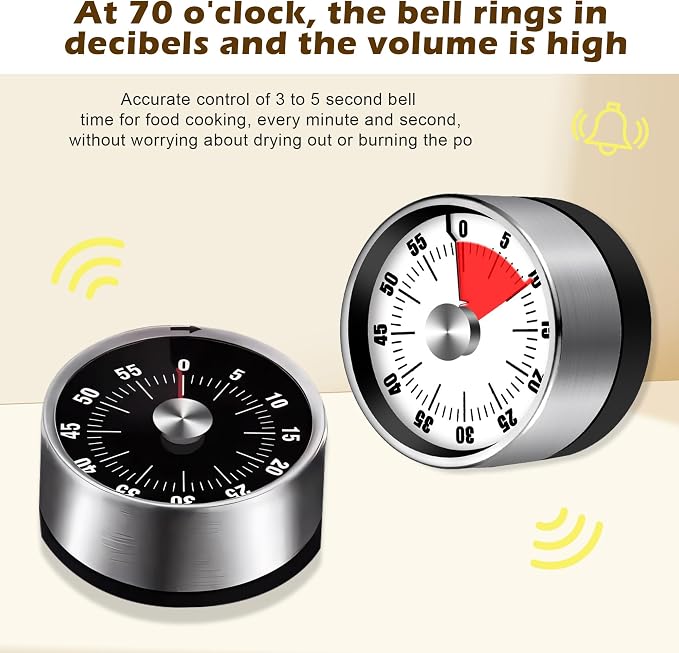 Premium Mechanical Kitchen Timer, No Battery Required, Magnetic Base, Twist - Image 4
