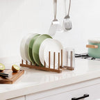 HBlife Acacia Wooden Dish Dying Rack Pot Lid Plate Organizer Holder - Image 5