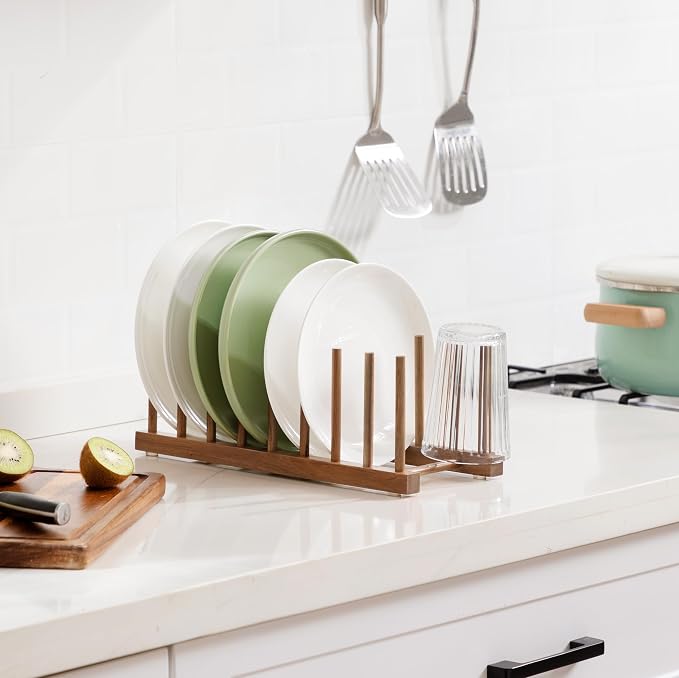 HBlife Acacia Wooden Dish Dying Rack Pot Lid Plate Organizer Holder - Image 5