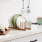 HBlife 2pcs Acacia Wooden Dish Dying Rack Pot Lid Plate Organizer Holder - Image 6