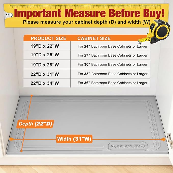 Aisslro Under Sink Mat 31" X 22", Waterproof Silicone Under Sink Mats - Image 2