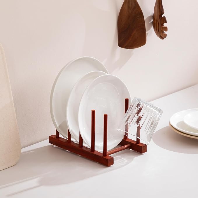 HBlife 4pcs Rosewood Wooden Dish Drying Rack - Image 3