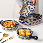 Vintage Style Blue Flowers Phalaenopsis Pottery Bakeware Ceramic Casserole Dish - Image 4