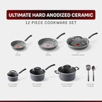 T-Fal Ultimate Hard Anodized 12-Piece Ceramic Nonstick Cookware Set, Oven Safe - Image 2