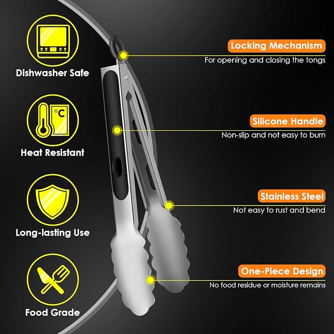 Stainless Steel Tongs for Cooking, Heat Resistant 600 Degrees Metal Kitchen - Image 4