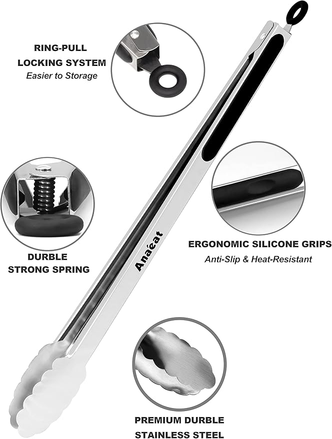 Anaeat Extra Long Stainless Steel Grilling Locking Tong, Cooking - Image 4