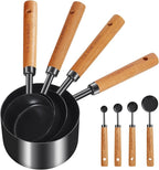 GuDoQi 8Pcs Measuring Cups and Spoons Set, Wooden Handle, Premium Stainless by GuDoQi