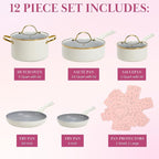 Paris Hilton Epic Nonstick Pots and Pans Set, Tempered Glass Lids, Soft Touch - Image 4