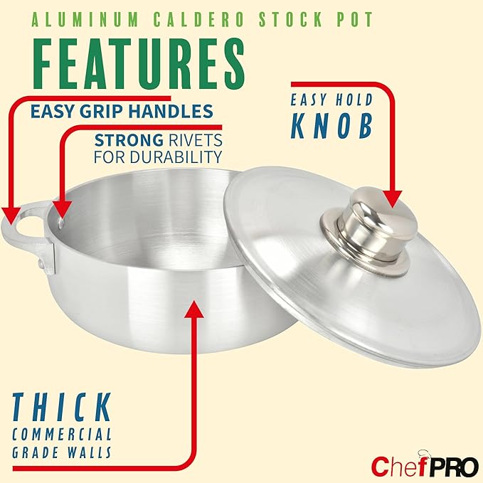 ALUMINUM CALDERO STOCK POT by Chef Pro, Superior Cooking Performance - Image 2