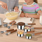 Stainless Steel Measuring Cups and Spoons Set of 8, Stackable Wooden Handle - Image 9