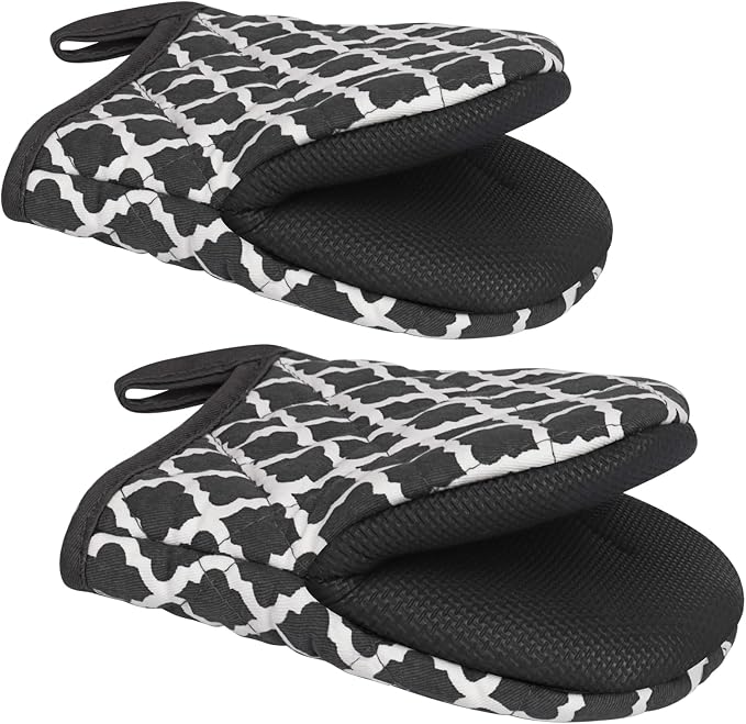 Short Oven Mitts, Heat Resistant 500°F, Silicone Grip Kitchen Gloves, Non-Slip by GOLDMEET