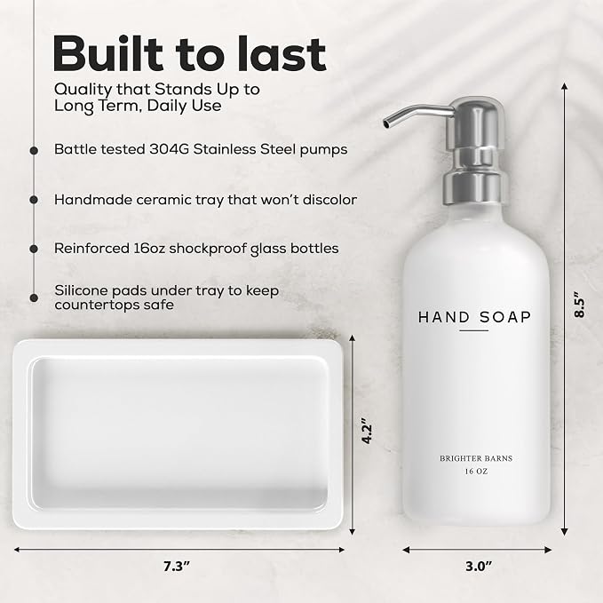 White Glass Soap and Lotion Dispenser Set by Brighter Barns - Image 3