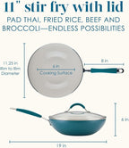 Rachael Ray Cucina Ceramic Nonstick Stir Fry Pan and Lid, 11 Inch Non Stick Wok - Image 2