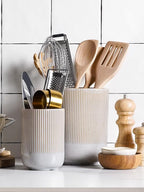 LE TAUCI Utensil Holder for Kitchen Counter, 7.3"+5.4" Fluted Ceramic Utensil - Image 3