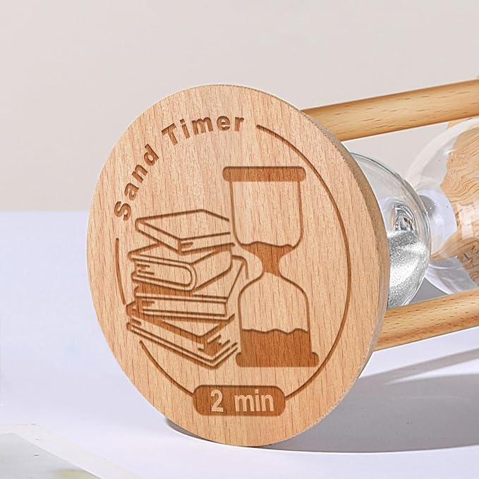 2 Minute Sand Timer Hourglass, 2 Min Wooden Sand Clock, Two Minute Wood Hour - Image 3