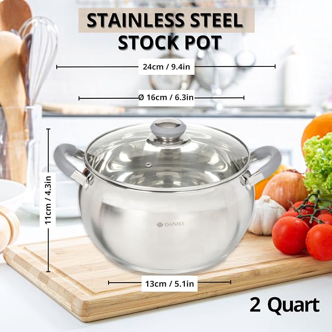 Daniks Modern 2 Quart Stainless Steel Stock Pot - Image 3