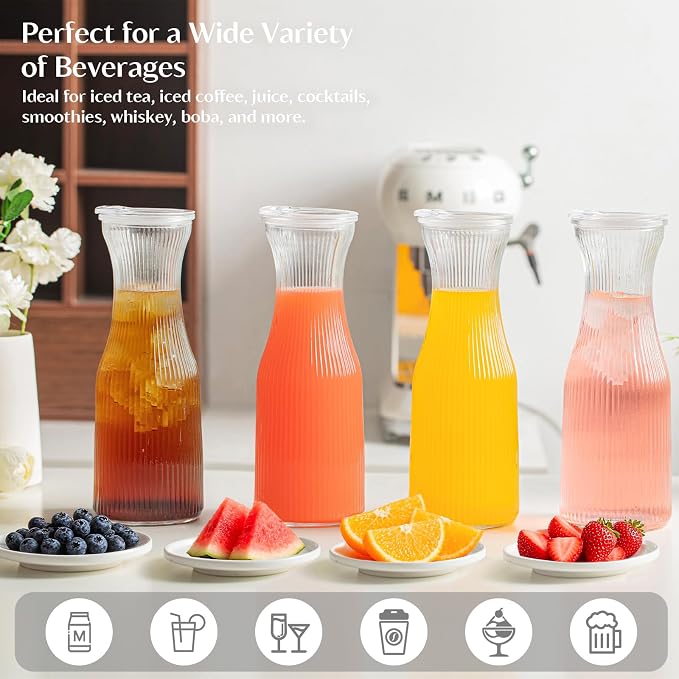 INSETLAN 1 Liter Ribbed Glass Carafe - Image 7