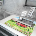 Spring Dish Drying Mat for Kitchen Counter Red Truck Flowers Microfiber - Image 5