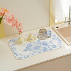 Baby Blue Chinoiserie Floral Dish Drying Mat 18 x 24 inch Vintage Flower - Image 6